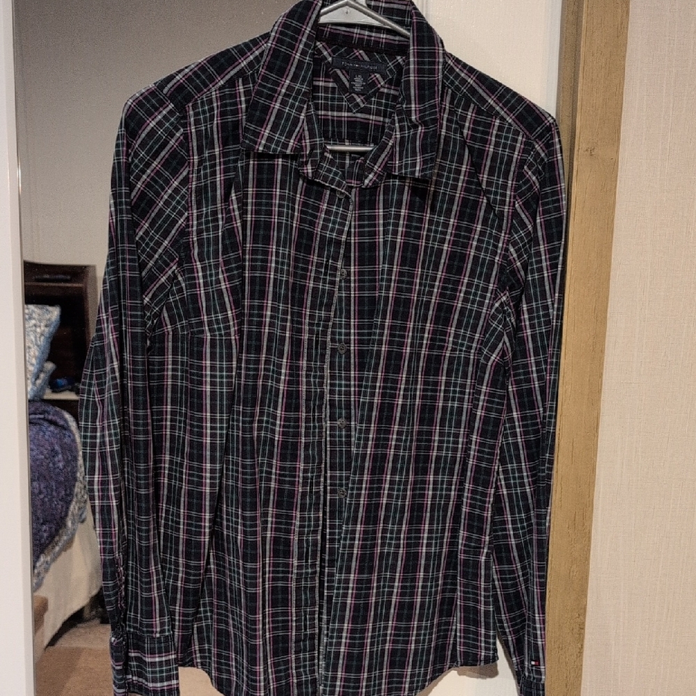 Tommy Hilfiger Dark Green and Pink Checkered Shirt